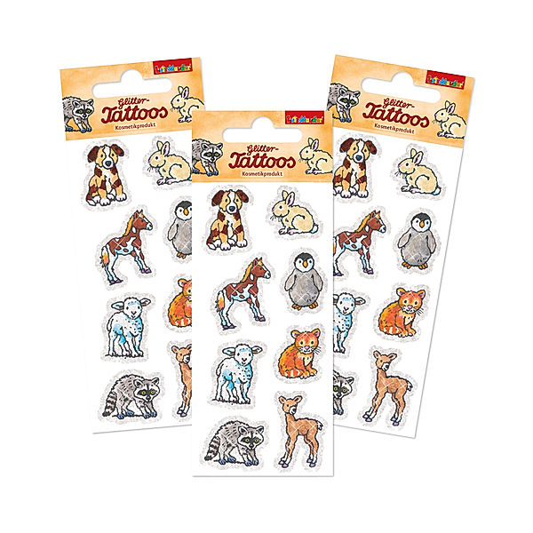 Lutz Mauder Verlag Tattooset TIERBABIES GLITTER 3-teilig