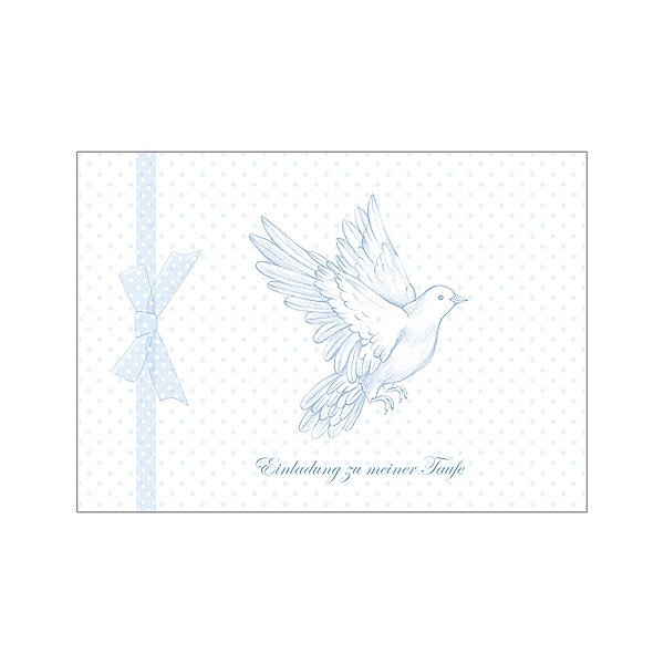 Grußkarte mit Herz Taube mit Schleife – Einladung zu meiner Taufe 4er-Set hellblau