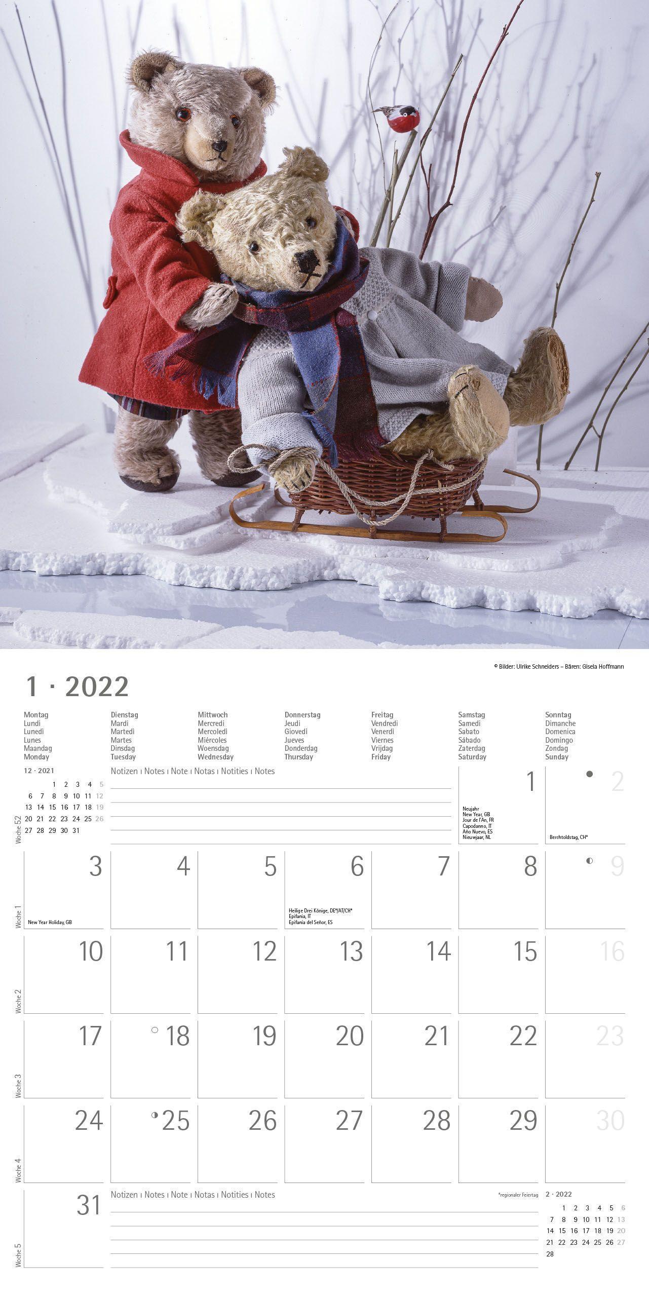 30x60 geöffnet Teddy 2022 Broschürenkalender 30x30 cm - Kalender mit Platz 