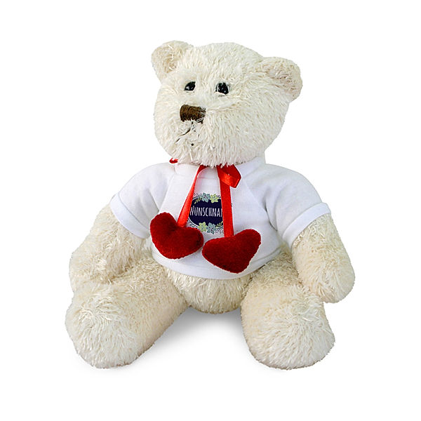 Teddy mit Herzchen und Namen (Motiv: Blumen)