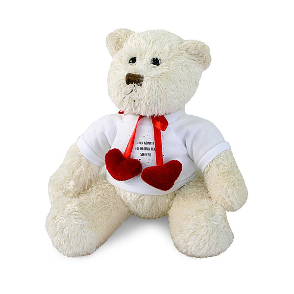 Teddy mit Herzchen und Namen (Motiv: Dreizeilig)