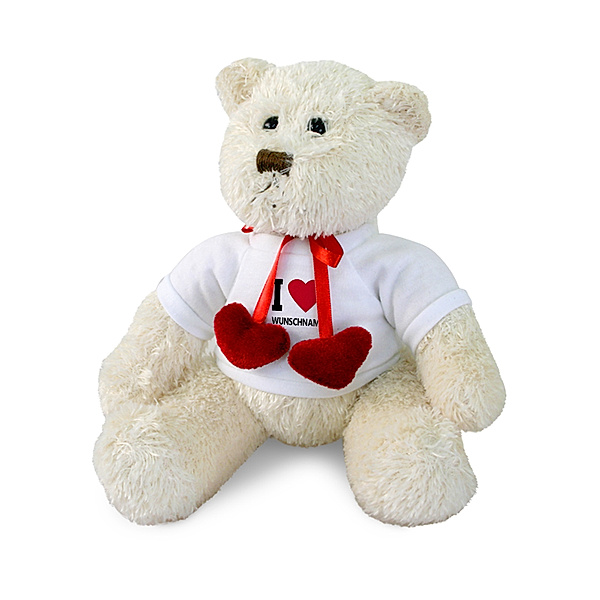 Teddy mit Herzchen und Namen (Motiv: I Love)