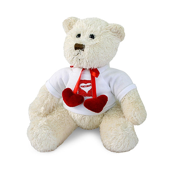 Teddy mit Herzchen und Namen (Motiv: Rosenherz)