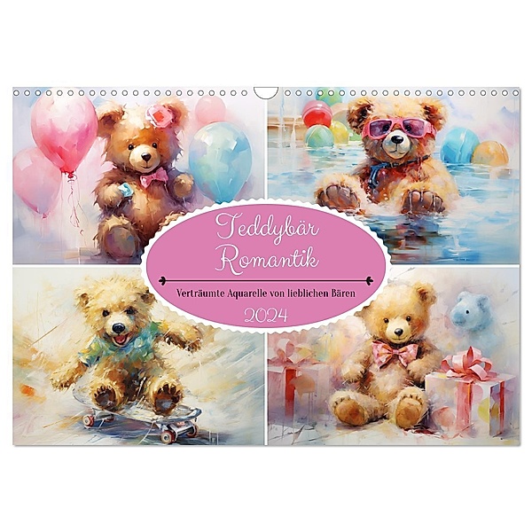 Teddybär Romantik. Verträumte Aquarelle von lieblichen Bären (Wandkalender 2024 DIN A3 quer), CALVENDO Monatskalender, Calvendo, Rose Hurley