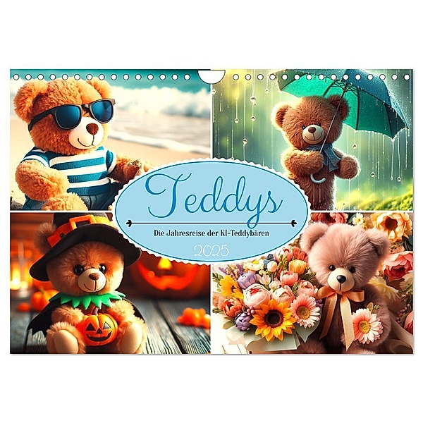 Teddys - Die Jahresreise der KI-Teddybären (Wandkalender 2025 DIN A4 quer), CALVENDO Monatskalender, Calvendo, Marco Warstat