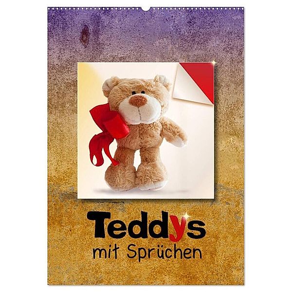 Teddys mit Sprüchen (Wandkalender 2024 DIN A2 hoch), CALVENDO Monatskalender, Iboneby Joy