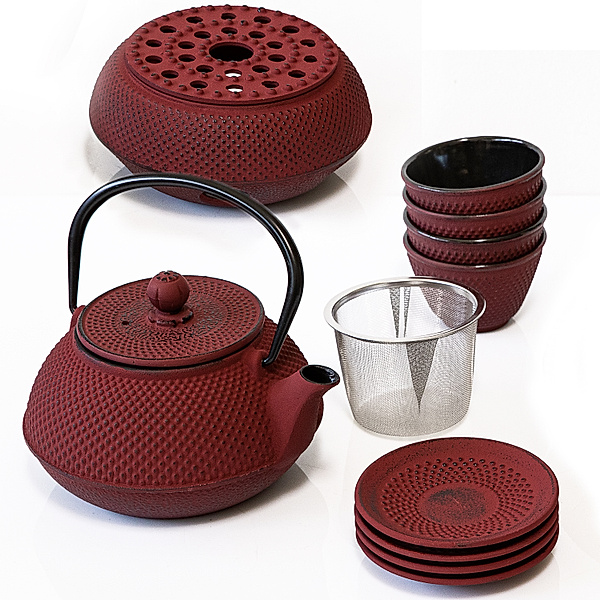 Teekannen Set mit Stövchen (Farbe: rot)