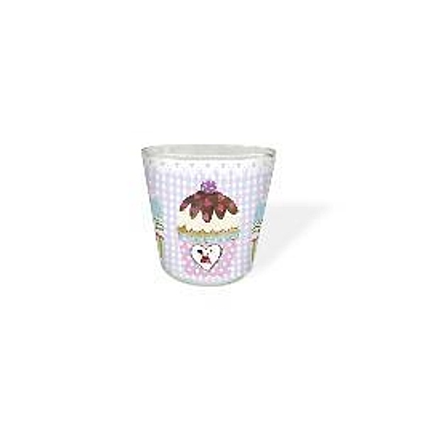 Teelichtglas Motiv Muffin lila kariert
