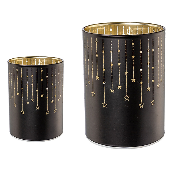 Teelichthalter 2er Set FALLING STARS aus Glas in schwarz