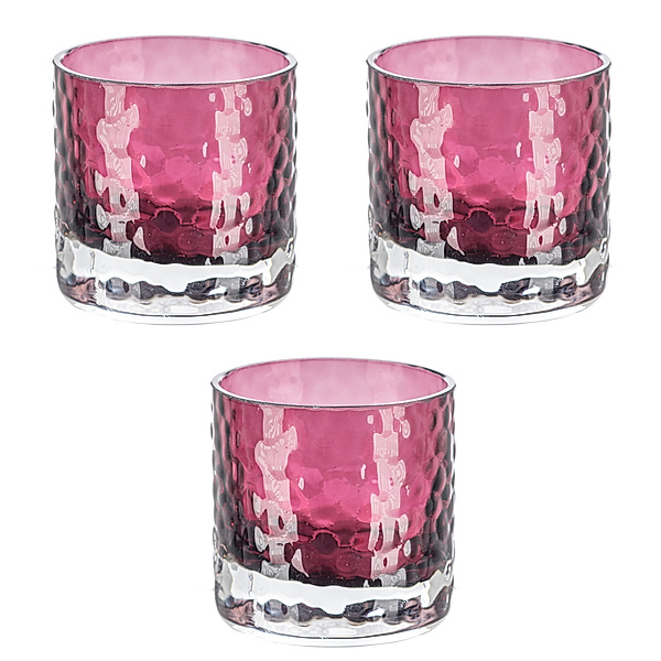 Teelichthalter BOLERO aus Glas, 3er-Set (Farbe: dunkelrosa)