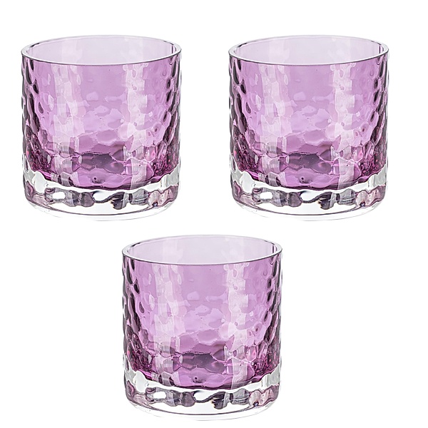 Teelichthalter BOLERO aus Glas, 3er-Set (Farbe: lila)