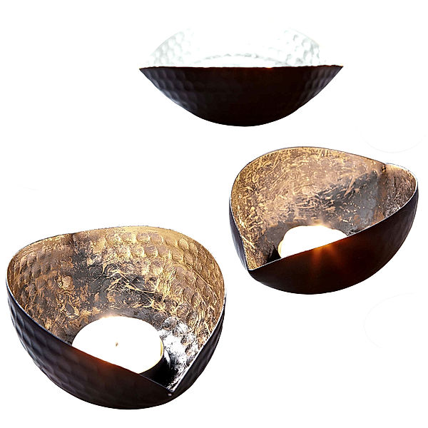 Teelichthalter Ellipse (Farbe: silber-schwarz)