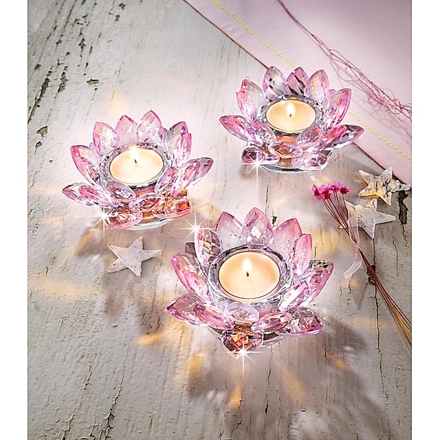 Teelichthalter Glasblüte, 3er Set Farbe: rosa