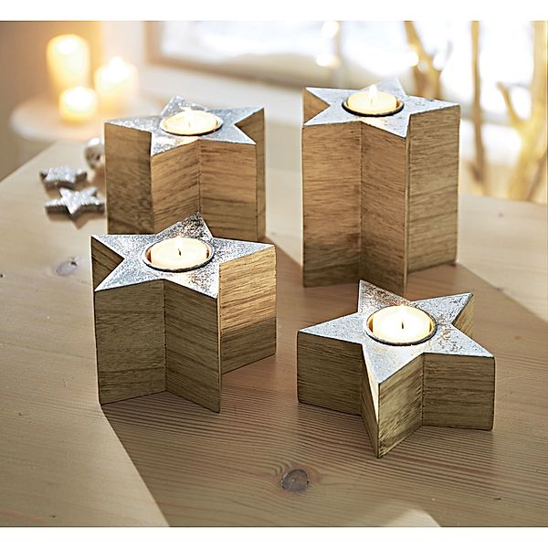 Teelichthalter-Set, 4-tlg. Wood Stars