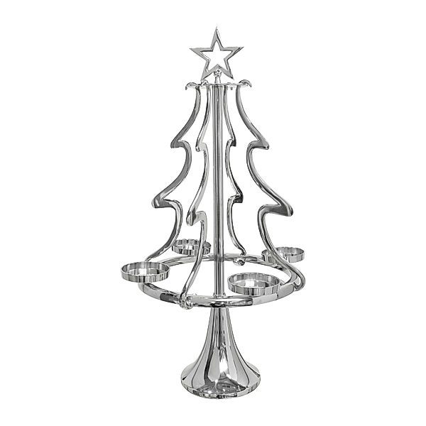 Teelichthalter Tannenbaum für 4 Kerzen, 56x56x99cm (Farbe: silber)