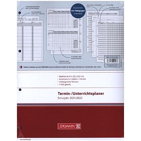 Termin-/Unterrichtsplaner 2021/2022, Wochen-Ersatzkalendarium, A4