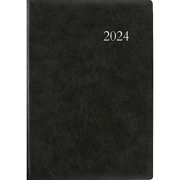 Terminbuch anthrazit 2024  - Bürokalender A4 (21x29,7 cm) - 1 Tag 1 Seite - Einband wattiert - Viertelstundeneinteilung 7:30 - 20 Uhr - 886-0021