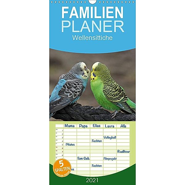 Terminplaner Wellensittiche - Familienplaner hoch (Wandkalender 2021 , 21 cm x 45 cm, hoch), Antje Lindert-Rottke