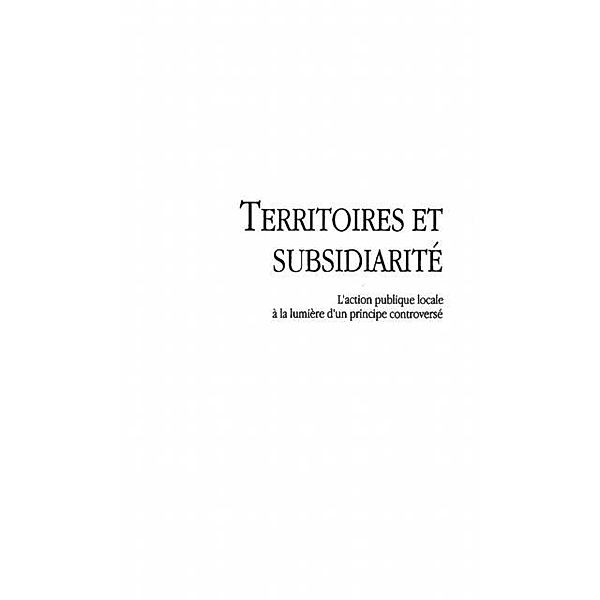 Territoires et Subsidiarite / Hors-collection, Alain Faure
