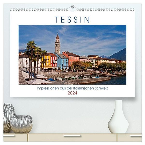 Tessin, Impressionen aus der Italienischen Schweiz (hochwertiger Premium Wandkalender 2024 DIN A2 quer), Kunstdruck in Hochglanz, Joana Kruse