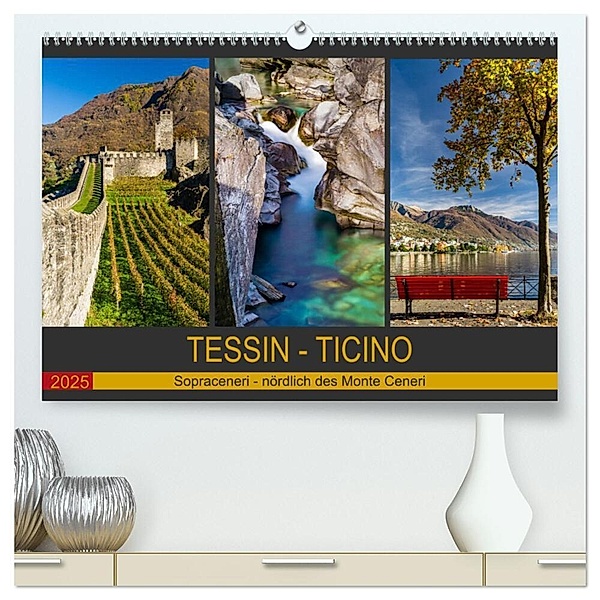 Tessin - Ticino (hochwertiger Premium Wandkalender 2025 DIN A2 quer), Kunstdruck in Hochglanz, Calvendo, Enrico Caccia