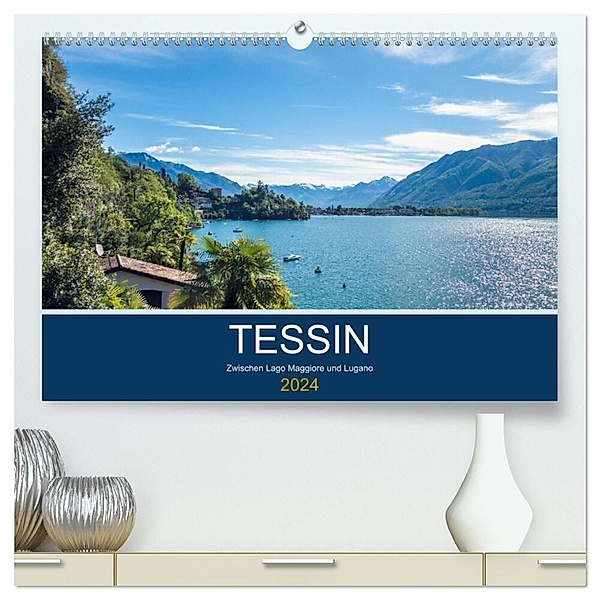 Tessin, zwischen Lago Maggiore und Lugano (hochwertiger Premium Wandkalender 2024 DIN A2 quer), Kunstdruck in Hochglanz, custompix.de