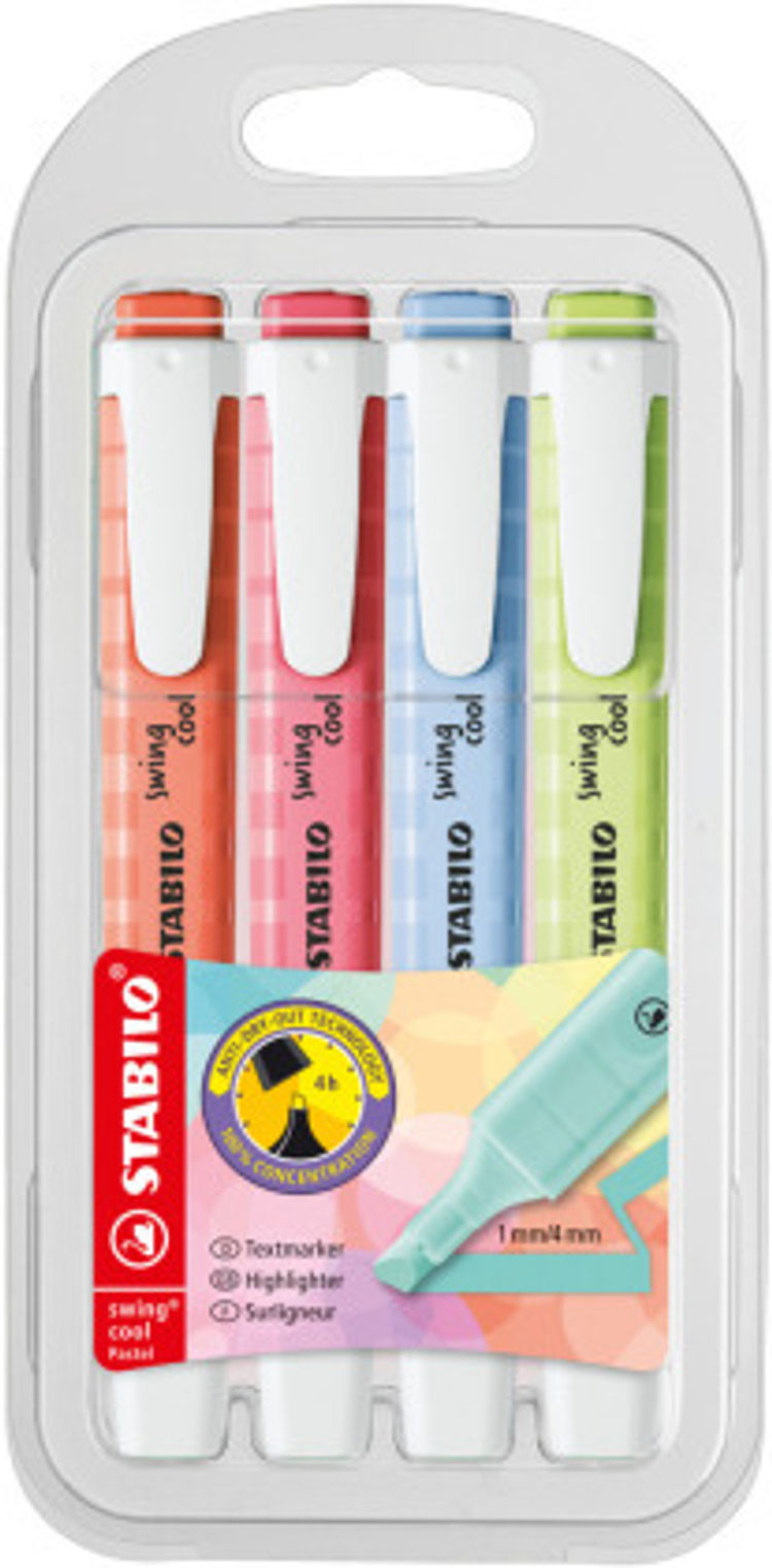 Textmarker - STABILO swing cool Pastel - 4er Pack - Prise von Limette,  Kirschblütenrosa, Wolkenblau, Korallrot | Weltbild.ch