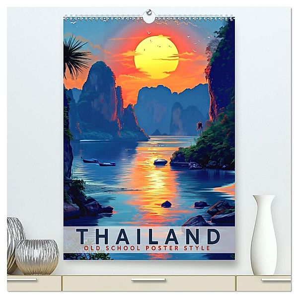 Thailand - Old School Poster Style (hochwertiger Premium Wandkalender 2025 DIN A2 hoch), Kunstdruck in Hochglanz, Calvendo, Val Thoermer