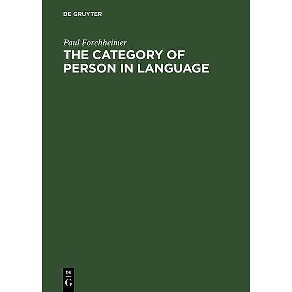 The Category of Person in Language, Paul Forchheimer