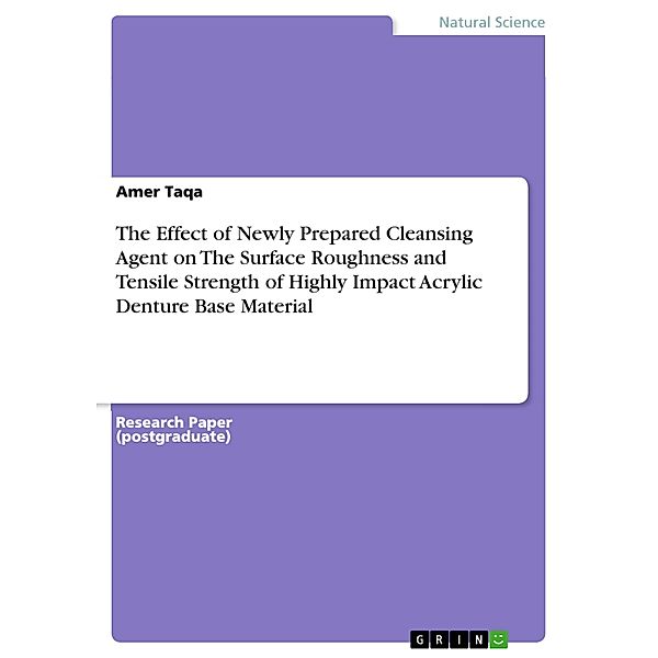 The Effect of Newly Prepared Cleansing Agent on The Surface Roughness and Tensile Strength of Highly Impact Acrylic Denture Base Material, Amer Taqa