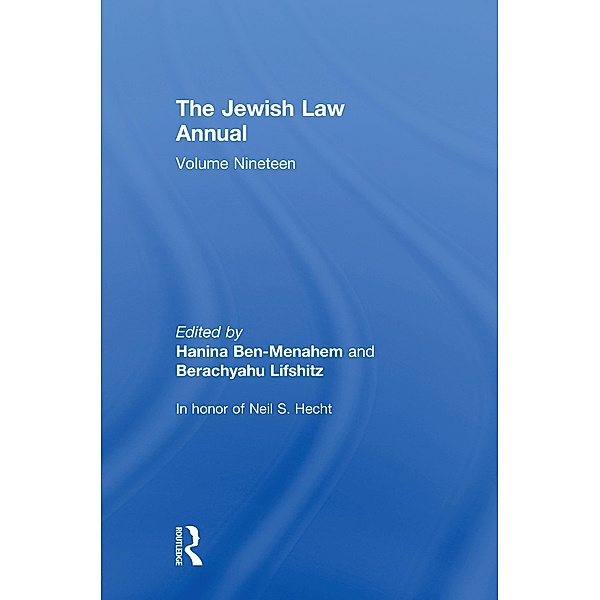The Jewish Law Annual Volume 19, Berachyahu Lifshitz, Hanina Ben-Menahem