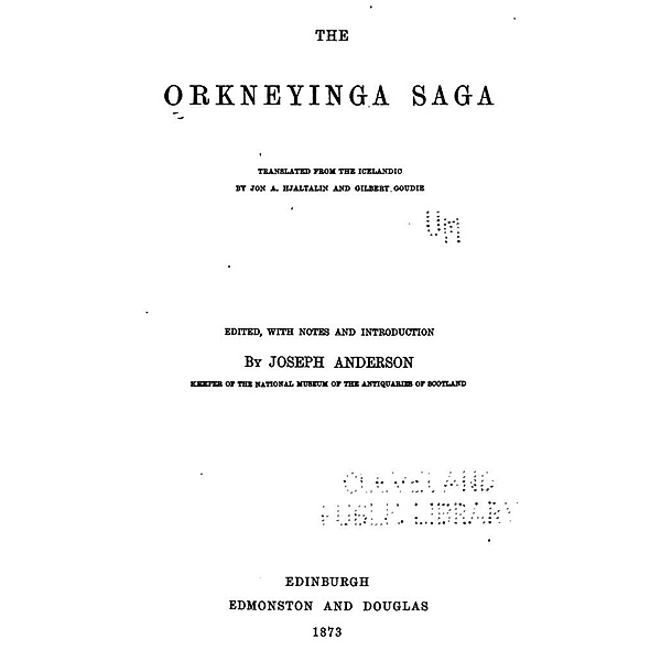 The Orkneyinga Saga, Joseph Anderson