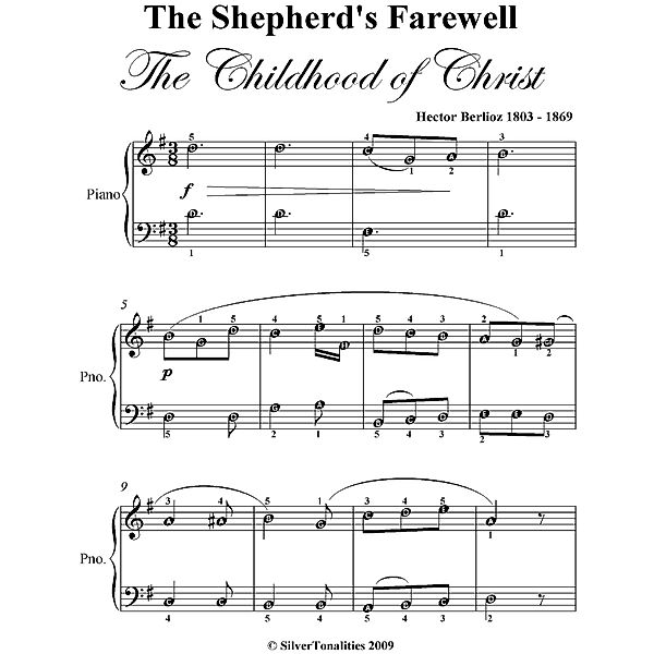 The Shepherd’s Farewell Easy Piano Sheet Music, Hector Berlioz