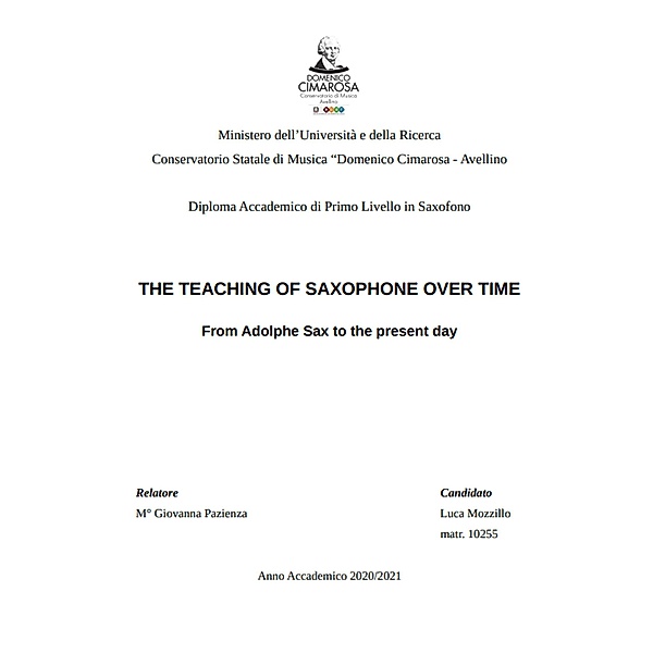 THE TEACHING OF SAXOPHONE OVER TIME, Luca Mozzillo