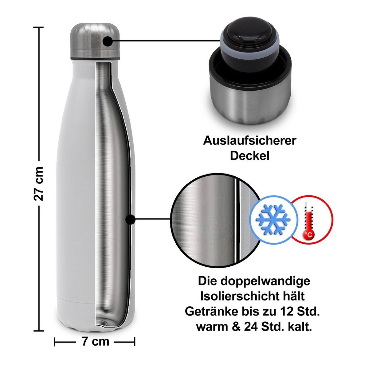 Thermo-Trinkflasche mit Namen, 500 ml, weiß Motiv: Einhorn | Weltbild.de