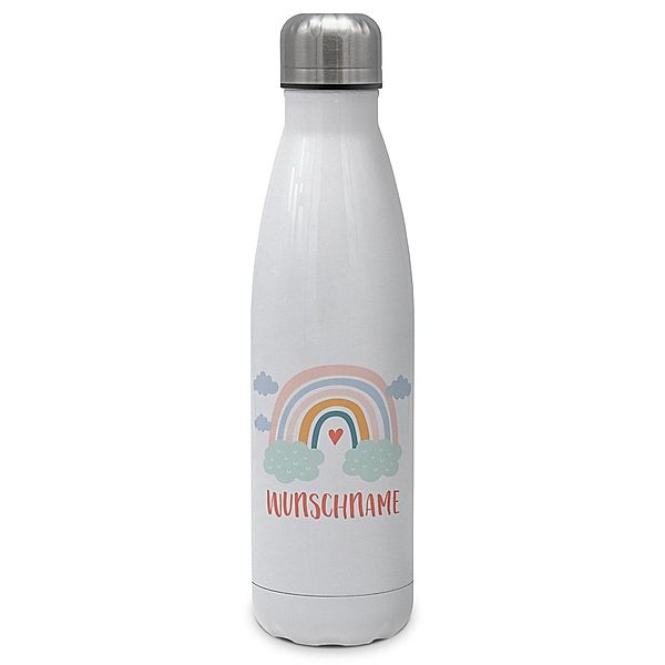Thermo-Trinkflasche mit Namen, 500 ml, weiß (Motiv: Rainbow)