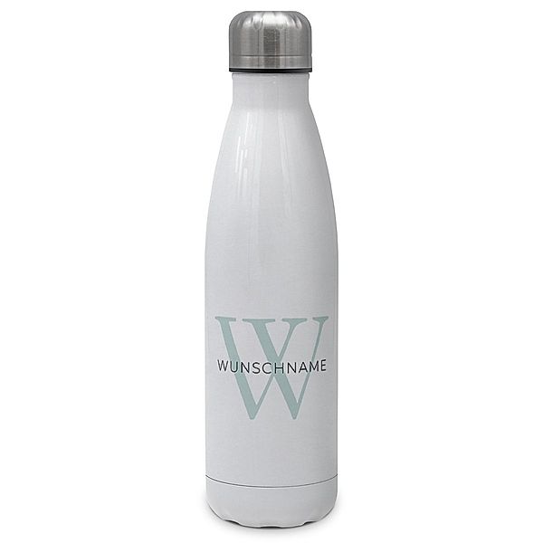 Thermo-Trinkflasche mit Namen, 500 ml, weiß (Motiv: Initiale)