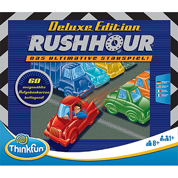 Ravensburger Verlag ThinkFun 76440 - Rush Hour - Das bekannte Stau-Spiel in der Deluxe Edition mit Fahrzeugen in Metalloptik, Logikspiel für Erwachsene und Kinder ab 8 Jahren