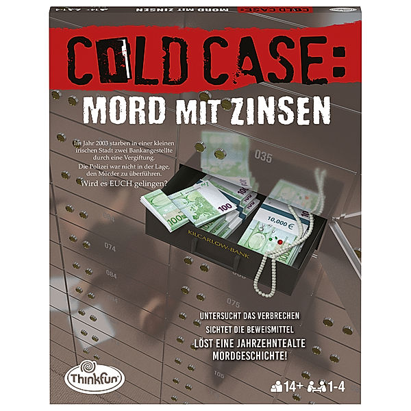 Ravensburger Verlag ThinkFun - 76486 - Cold Case: Mord mit Zinsen. Der Krimi im eigenen Heim. Wer findet den Mörder? Ein Rätsel-Spiel für Einen oder in der Gruppe ab 14 Jahren