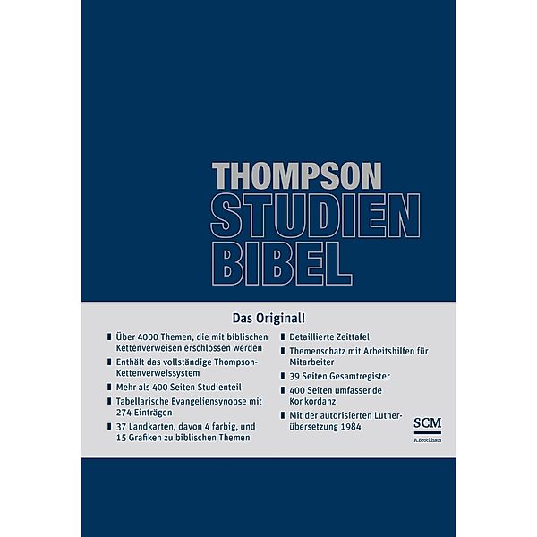 Thompson Studienbibel - italienisches Kunstleder, blau, mit Reißverschluss