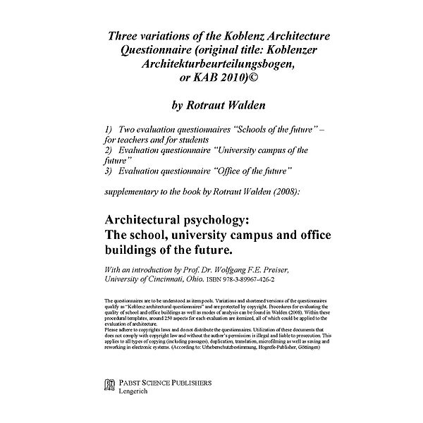 Three variations of the Koblenz Architecture Questionnaire (original title: Koblenzer Architekturbeurteilungsbogen, or KAB 2010)©, Rotraut Walden