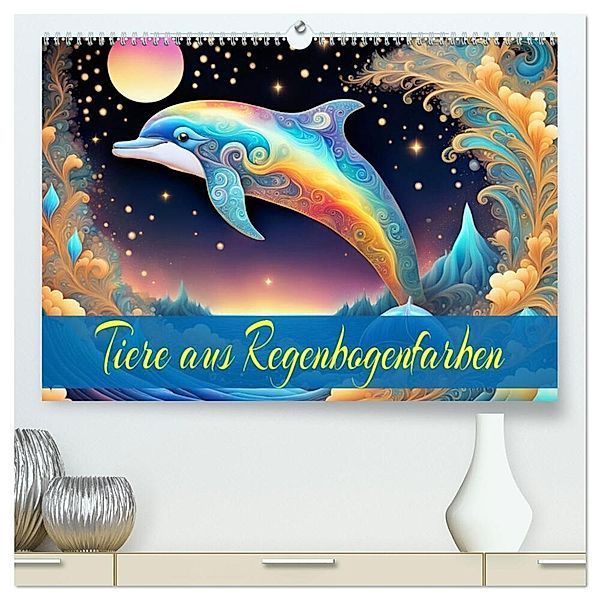 Tiere aus Regenbogenfarben (hochwertiger Premium Wandkalender 2025 DIN A2 quer), Kunstdruck in Hochglanz, Calvendo, Dusanka Djeric