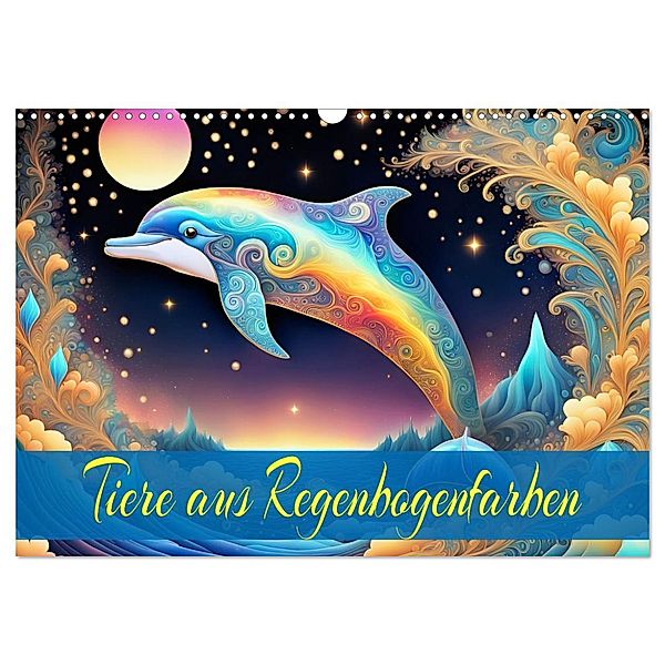 Tiere aus Regenbogenfarben (Wandkalender 2025 DIN A3 quer), CALVENDO Monatskalender, Calvendo, Dusanka Djeric