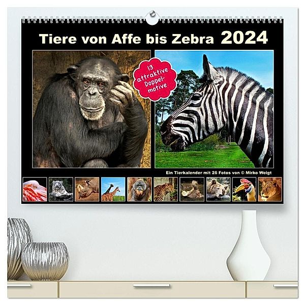 Tiere von Affe bis Zebra 2024 (hochwertiger Premium Wandkalender 2024 DIN A2 quer), Kunstdruck in Hochglanz, Hamburg, © Mirko Weigt