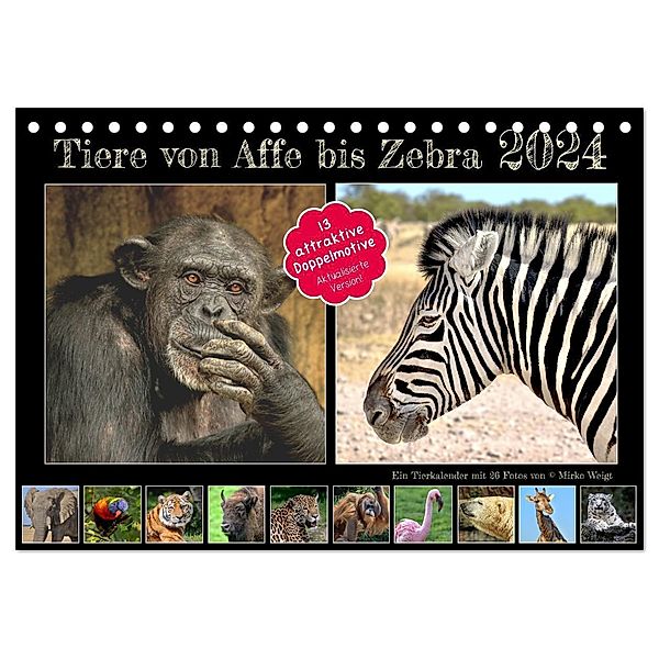 Tiere von Affe bis Zebra 2024 (Tischkalender 2024 DIN A5 quer), CALVENDO Monatskalender, Hamburg, © Mirko Weigt