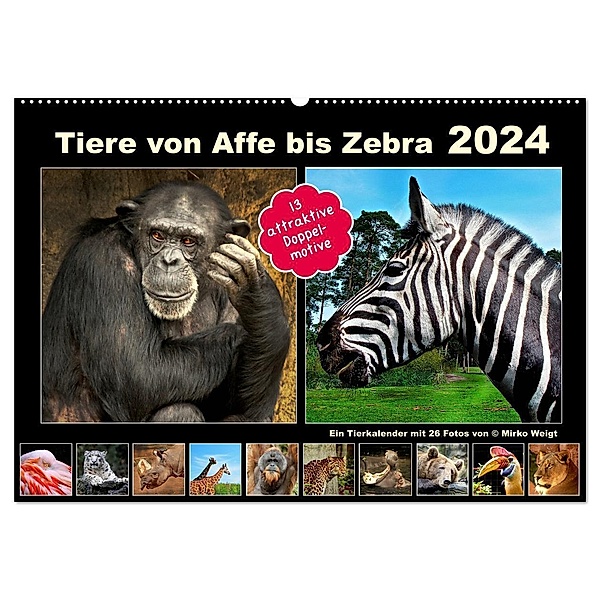 Tiere von Affe bis Zebra 2024 (Wandkalender 2024 DIN A2 quer), CALVENDO Monatskalender, Hamburg, © Mirko Weigt