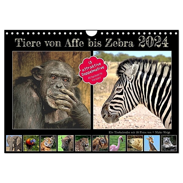Tiere von Affe bis Zebra 2024 (Wandkalender 2024 DIN A4 quer), CALVENDO Monatskalender, Hamburg, © Mirko Weigt
