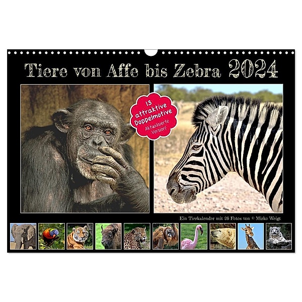Tiere von Affe bis Zebra 2024 (Wandkalender 2024 DIN A3 quer), CALVENDO Monatskalender, Hamburg, © Mirko Weigt