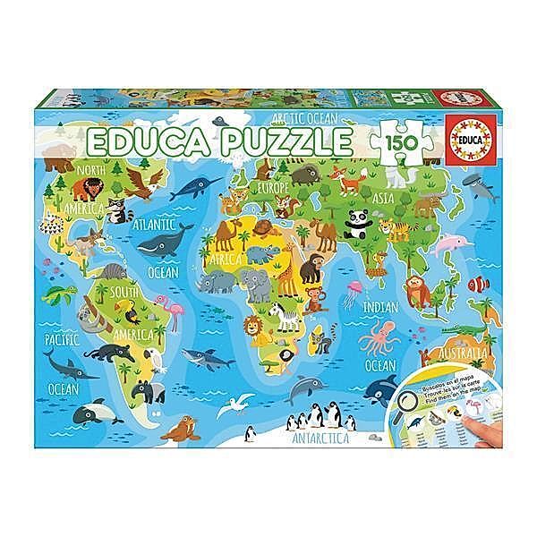 Educa Puzzle, Carletto Deutschland Tiere Weltkarte 150 Teile Puzzle