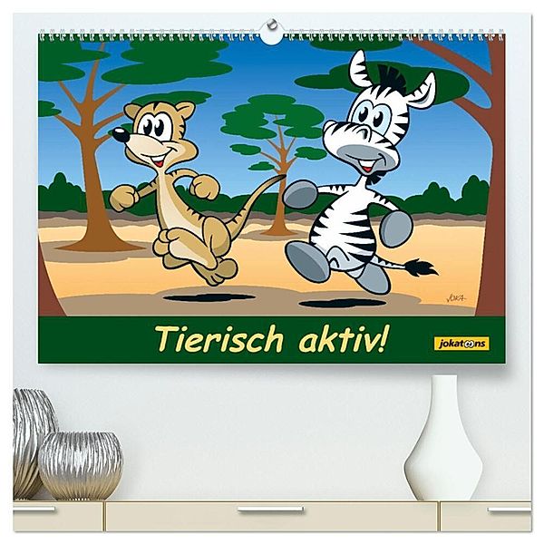 Tierisch aktiv! (hochwertiger Premium Wandkalender 2025 DIN A2 quer), Kunstdruck in Hochglanz, Calvendo, jokatoons